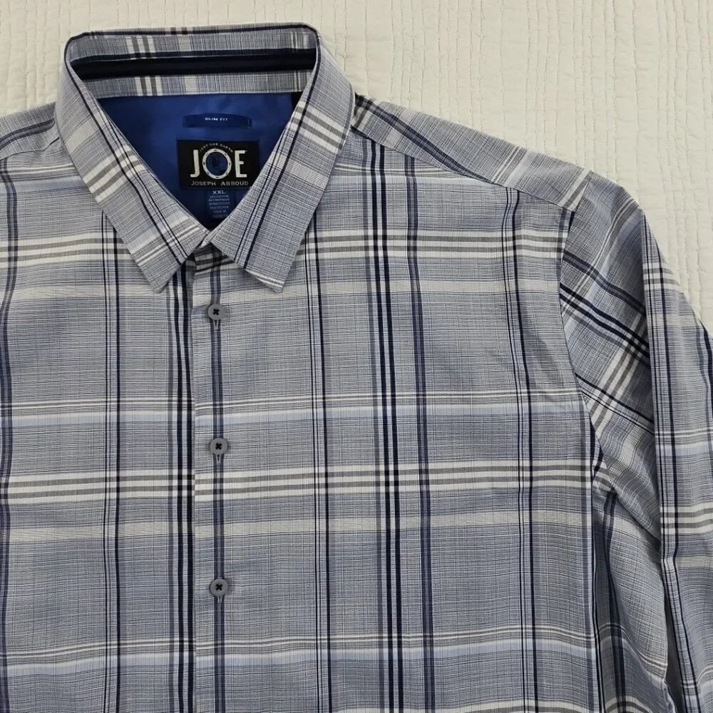 Joe by Joseph Abboud Button Down Shirt Men's XXL‎ Blue Gray Plaid EUC Classic